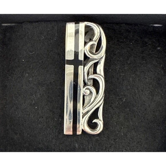 Sterling Silver And Black Enamel Tribal Celtic Money Clip 925 Handmade - Picture 1 of 5